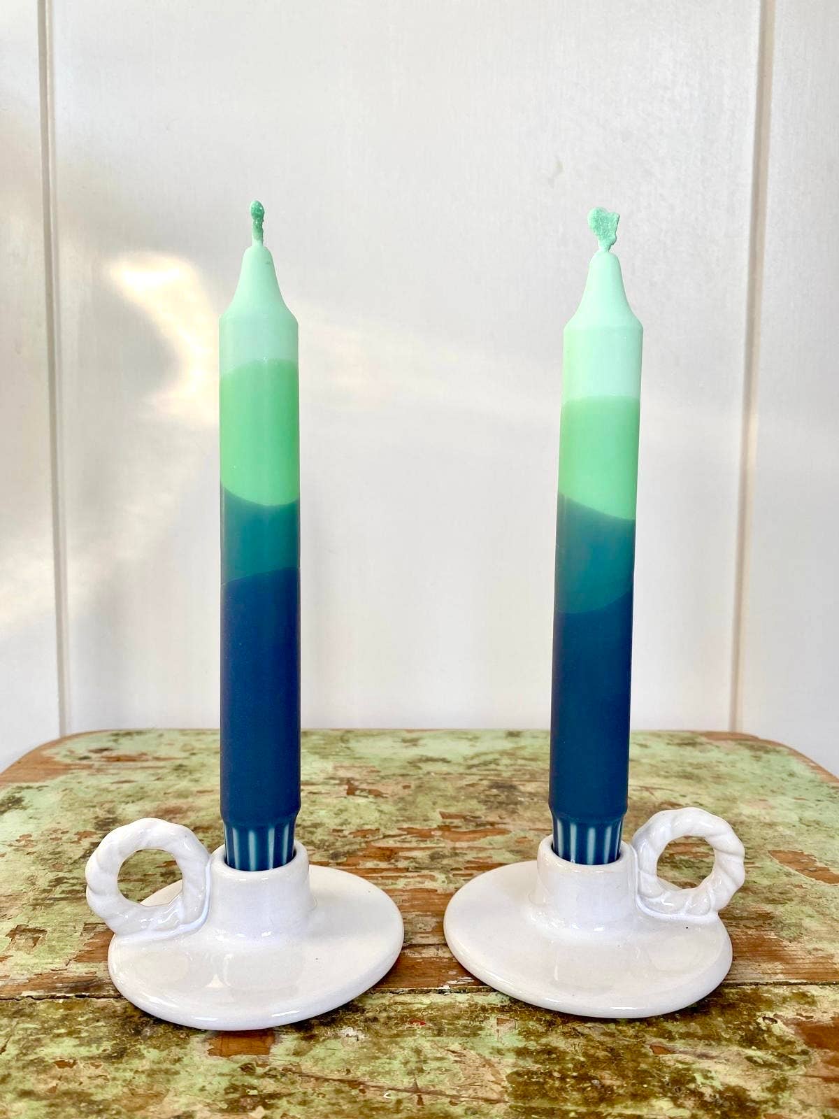 ‘Blueberry Matcha’ Green and blue hand dipped candles