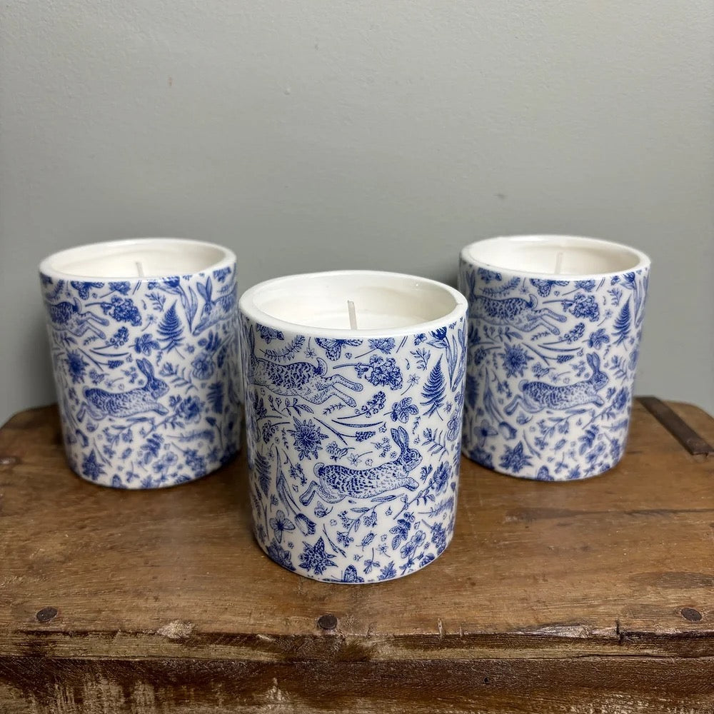 Blue Hare Print Scented Candle Pot