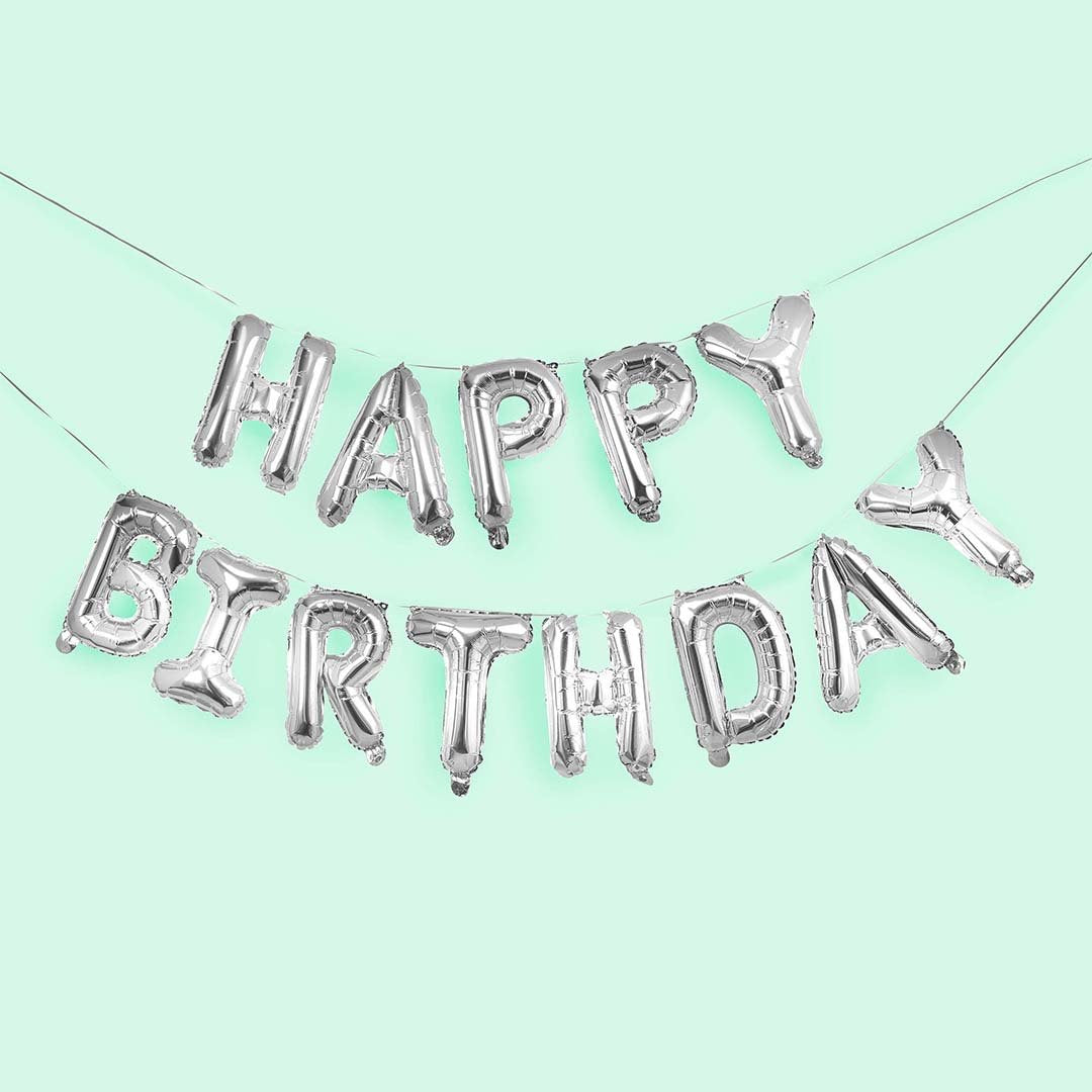 Hootyballoo Silver 'Happy Birthday'' 16" Air Fill Foil Balloon Garland Banner