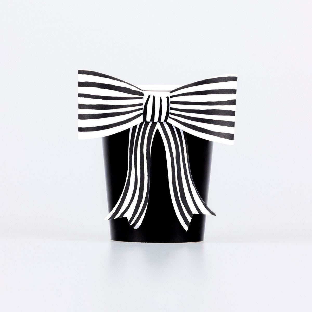 Black and White Stripey Bow Cups - Pack of 8