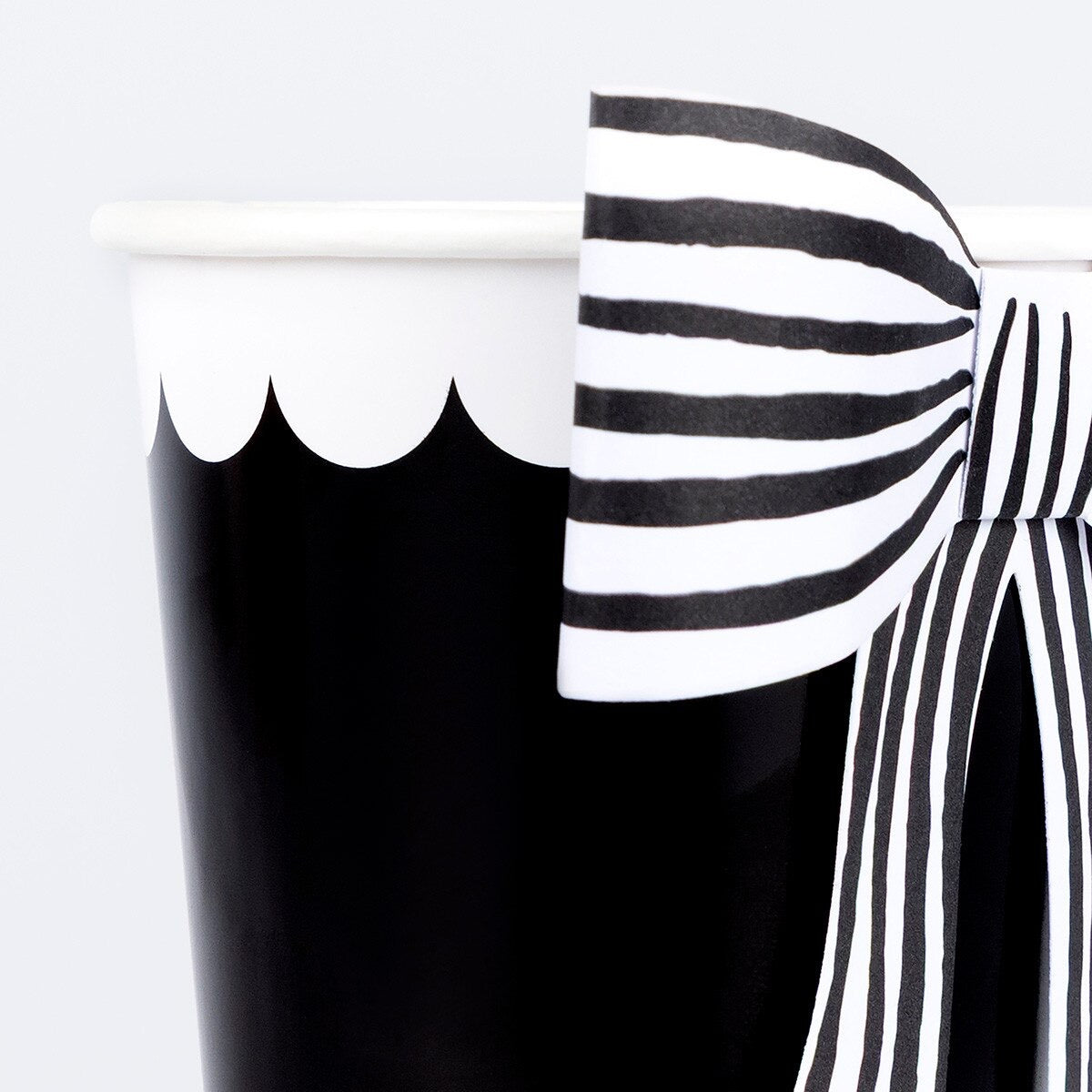 Black and White Stripey Bow Cups - Pack of 8