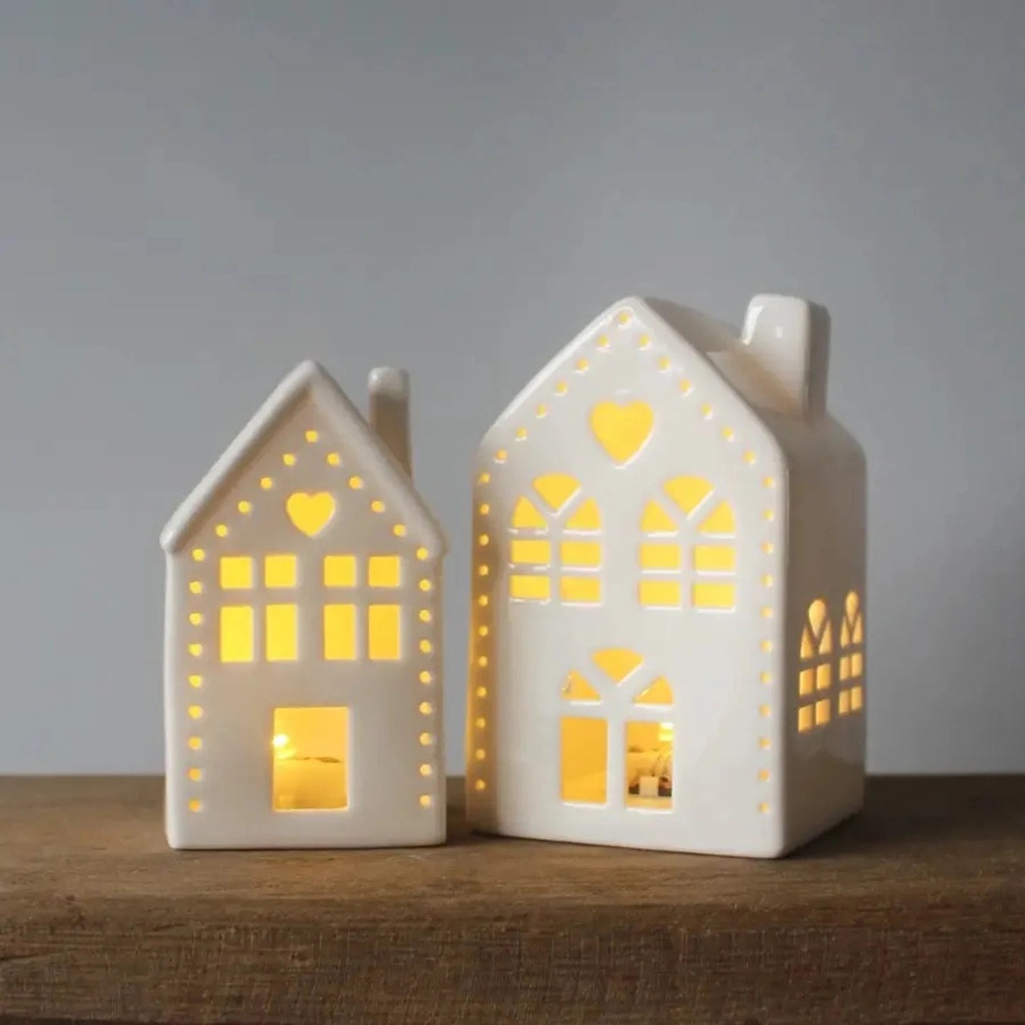 White Ceramic Light Up House with a Heart, 12.5cm