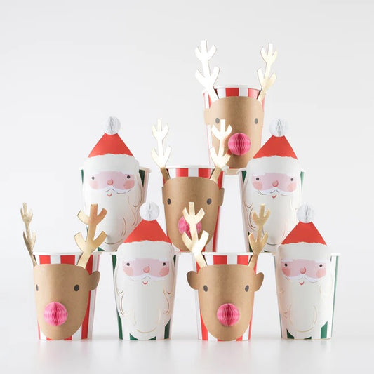 Honeycomb Christmas Reindeer and Santa Cups Meri Meri