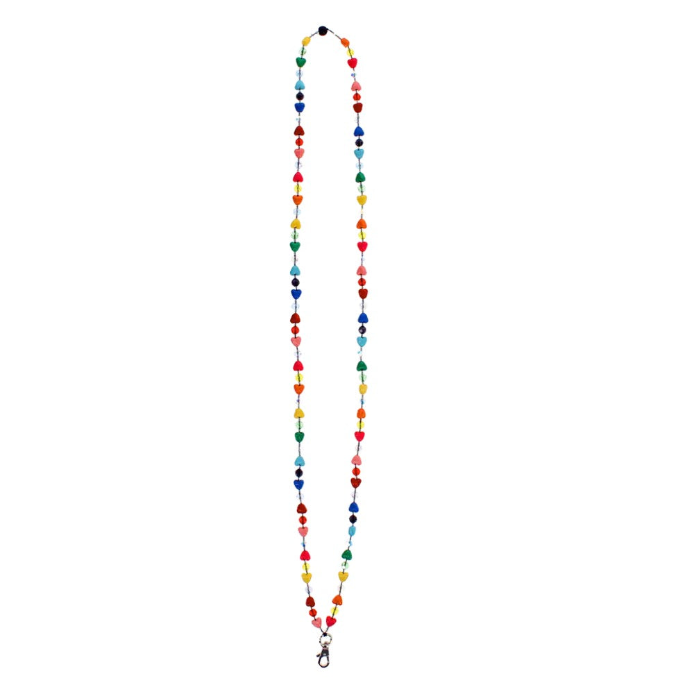 Rainbow Heart Beaded Cross Body Phone Chain