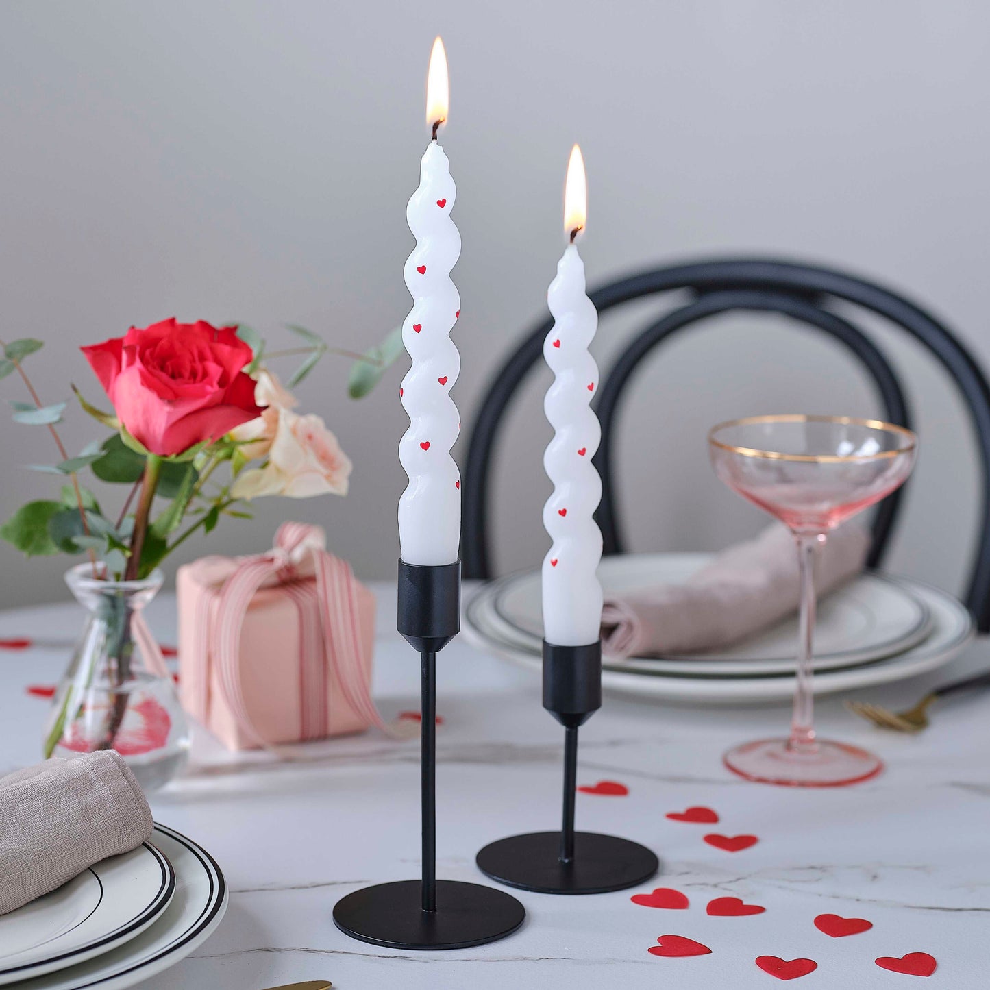 White Heart Twisted Dinner Candle