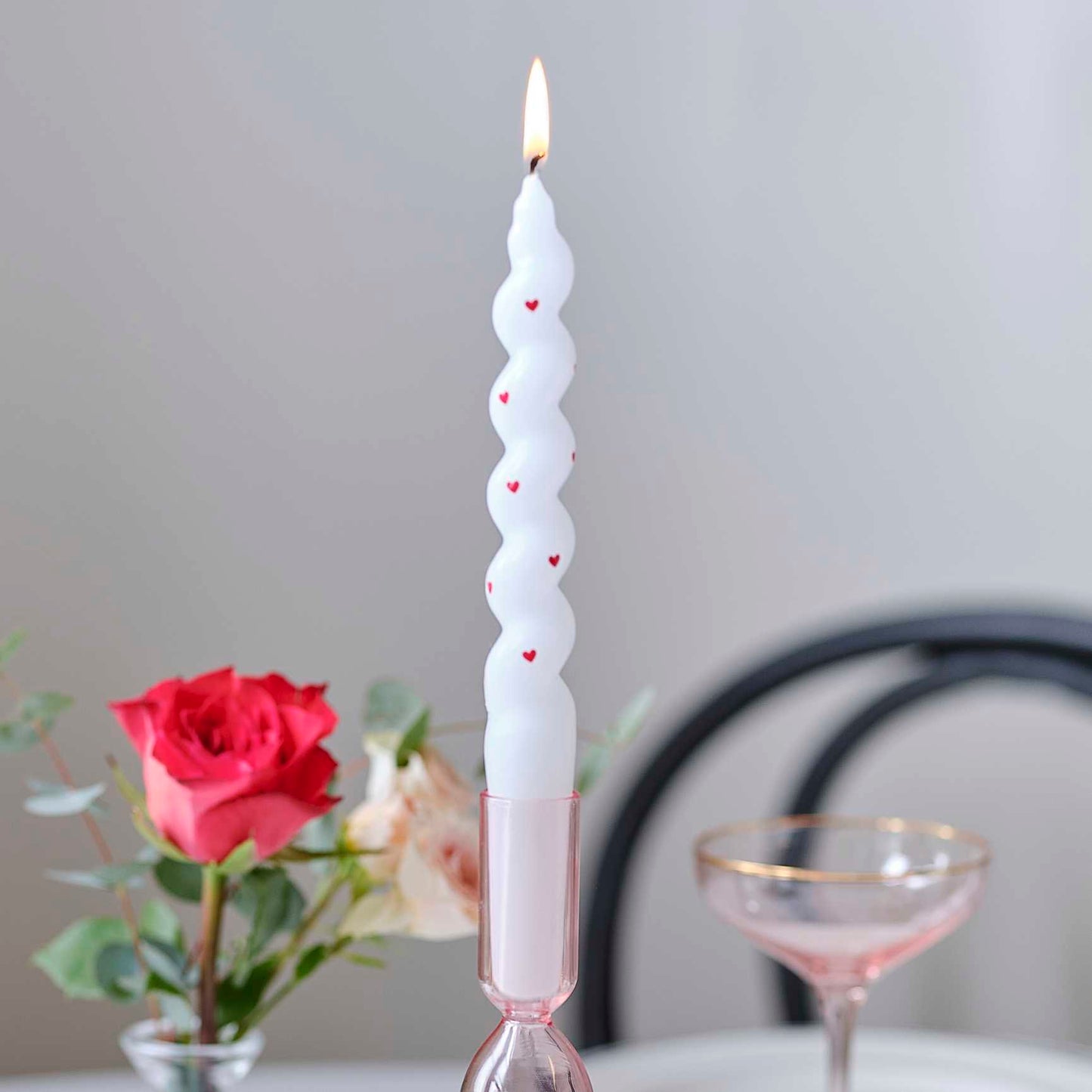 White Heart Twisted Dinner Candle
