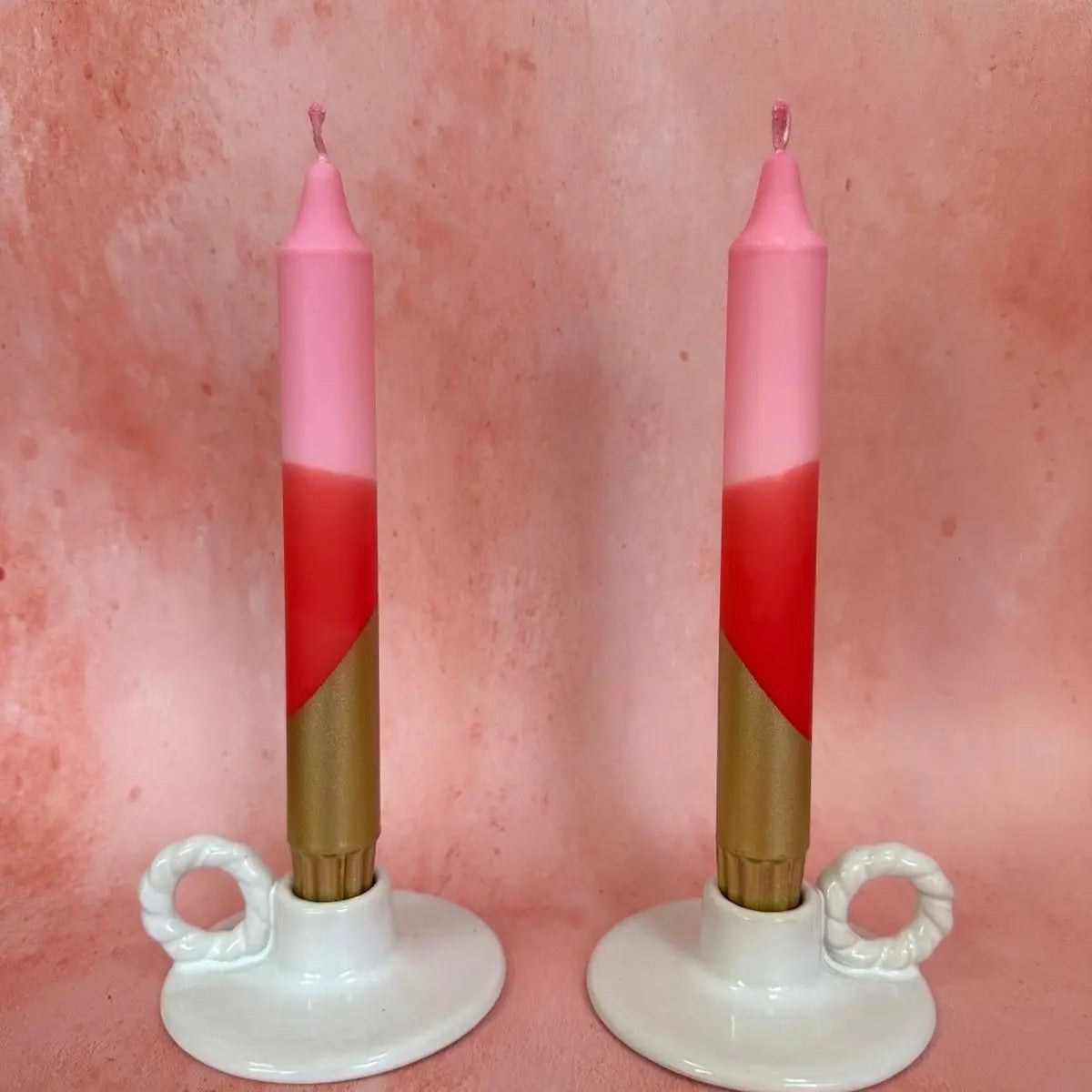Hand Dipped Colourful Pink, Red and Gold Christmas Dinner Candles