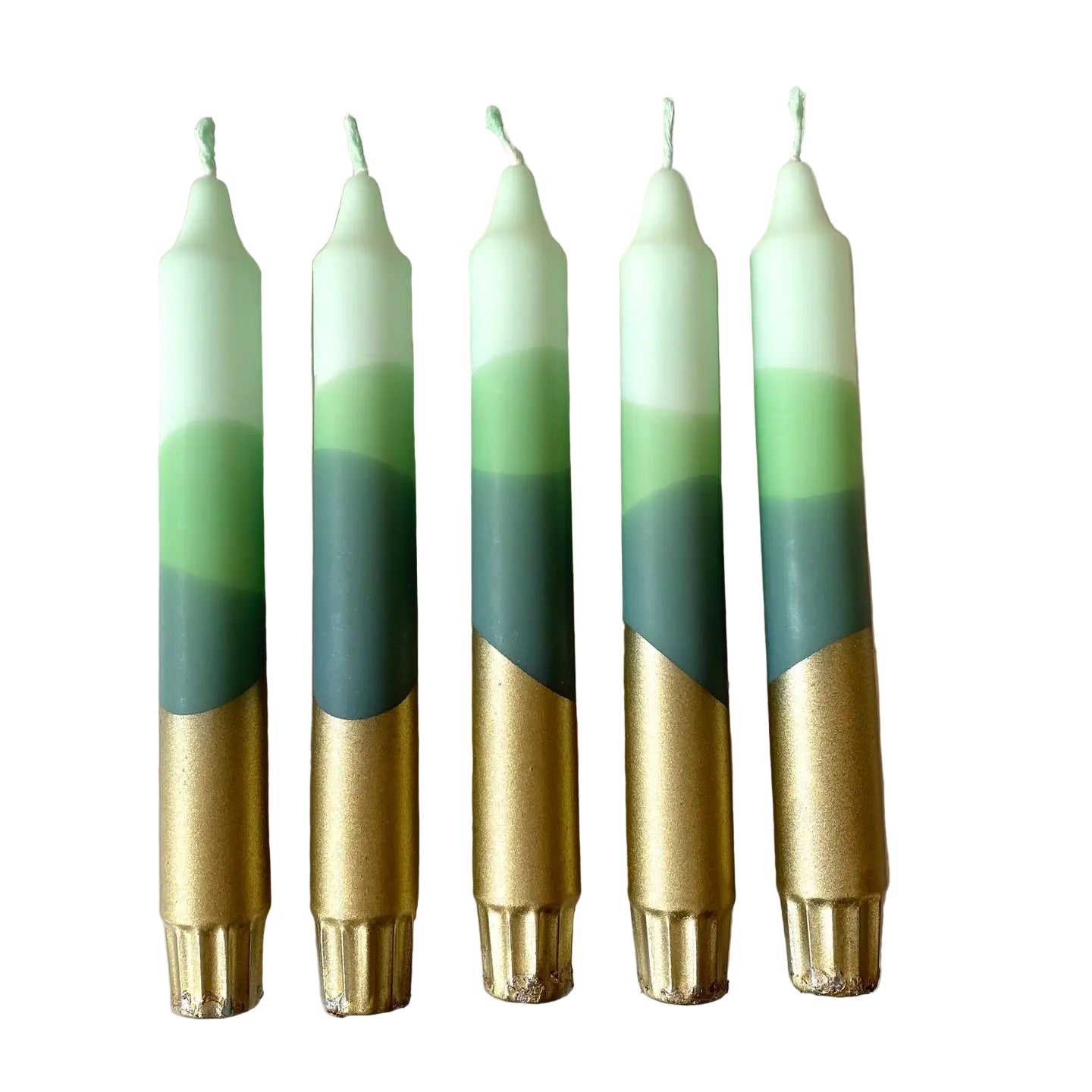 Hand Dipped Forest Gold Green and Blue Christmas Candles