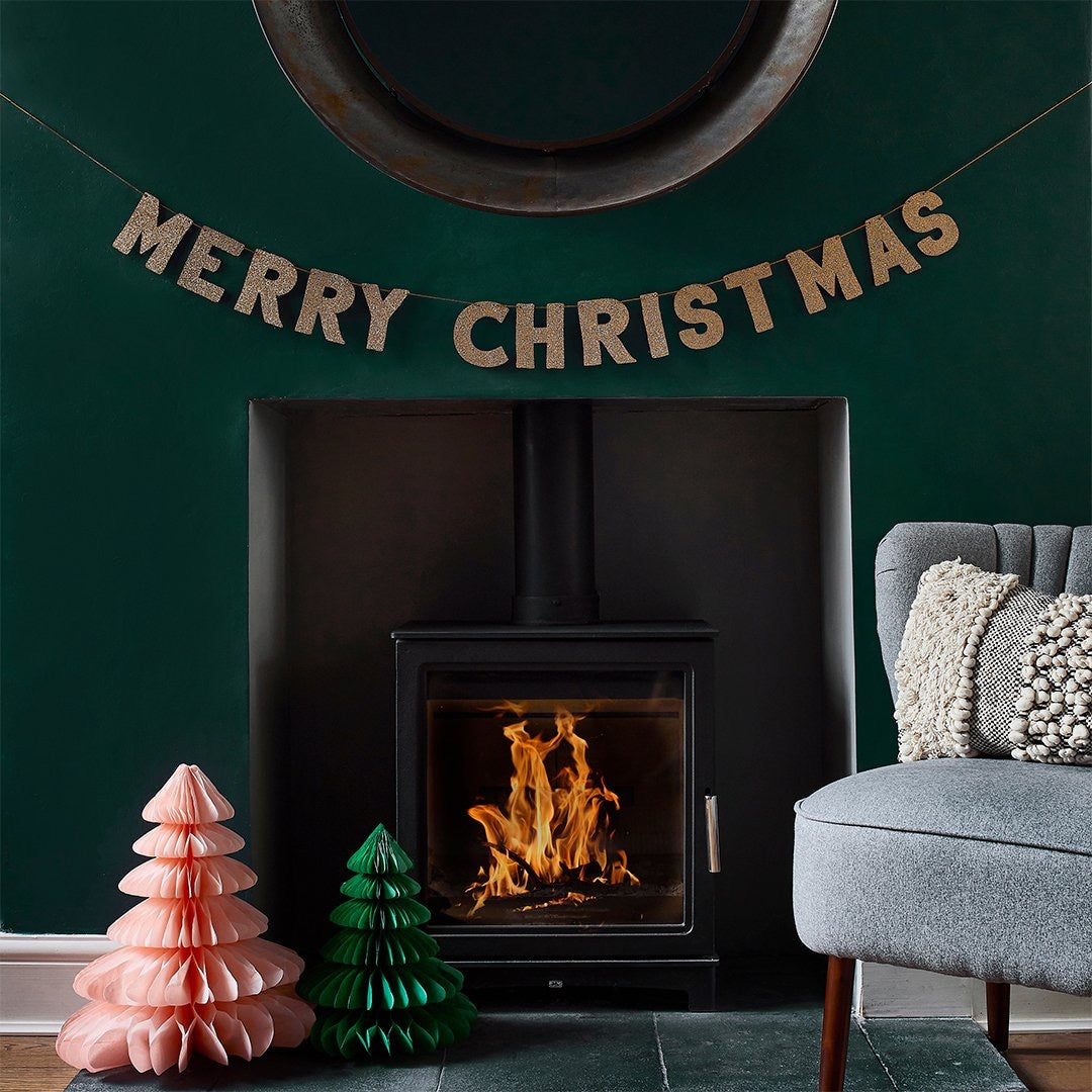 Hootyballoo Gold Glitter Wooden Merry Christmas Banner 2m