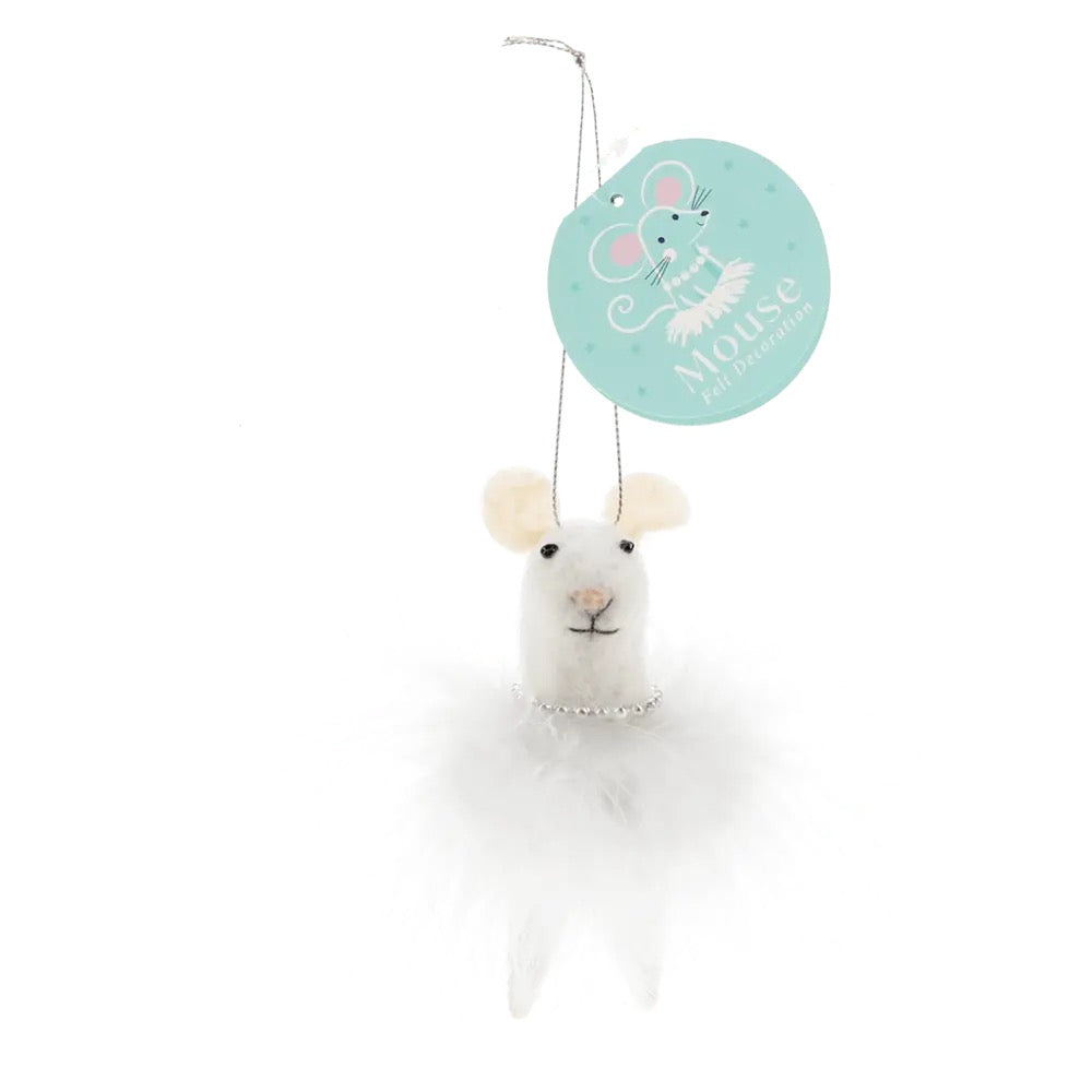 Felt mouse hanging decoration - White fluffy dress