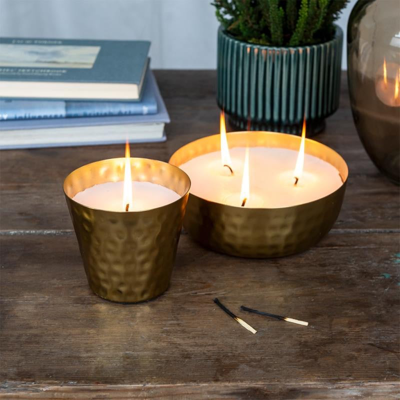 Scented Candle - Gold Tone Hammered Metal