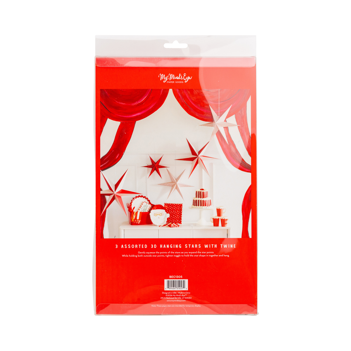 My Minds Eye Red and Cream Hanging Christmas Star Set