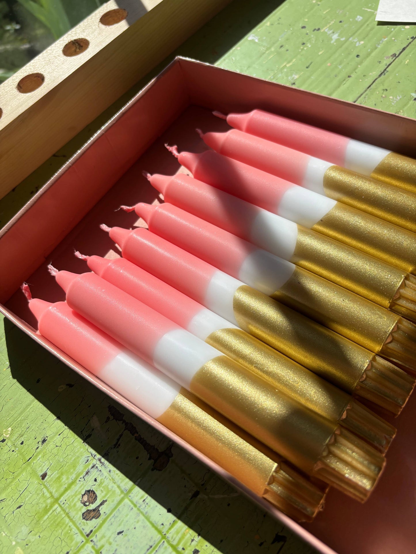 Colourful ‘Golden Rose’ Hand Dipped Candles Pink & Gold