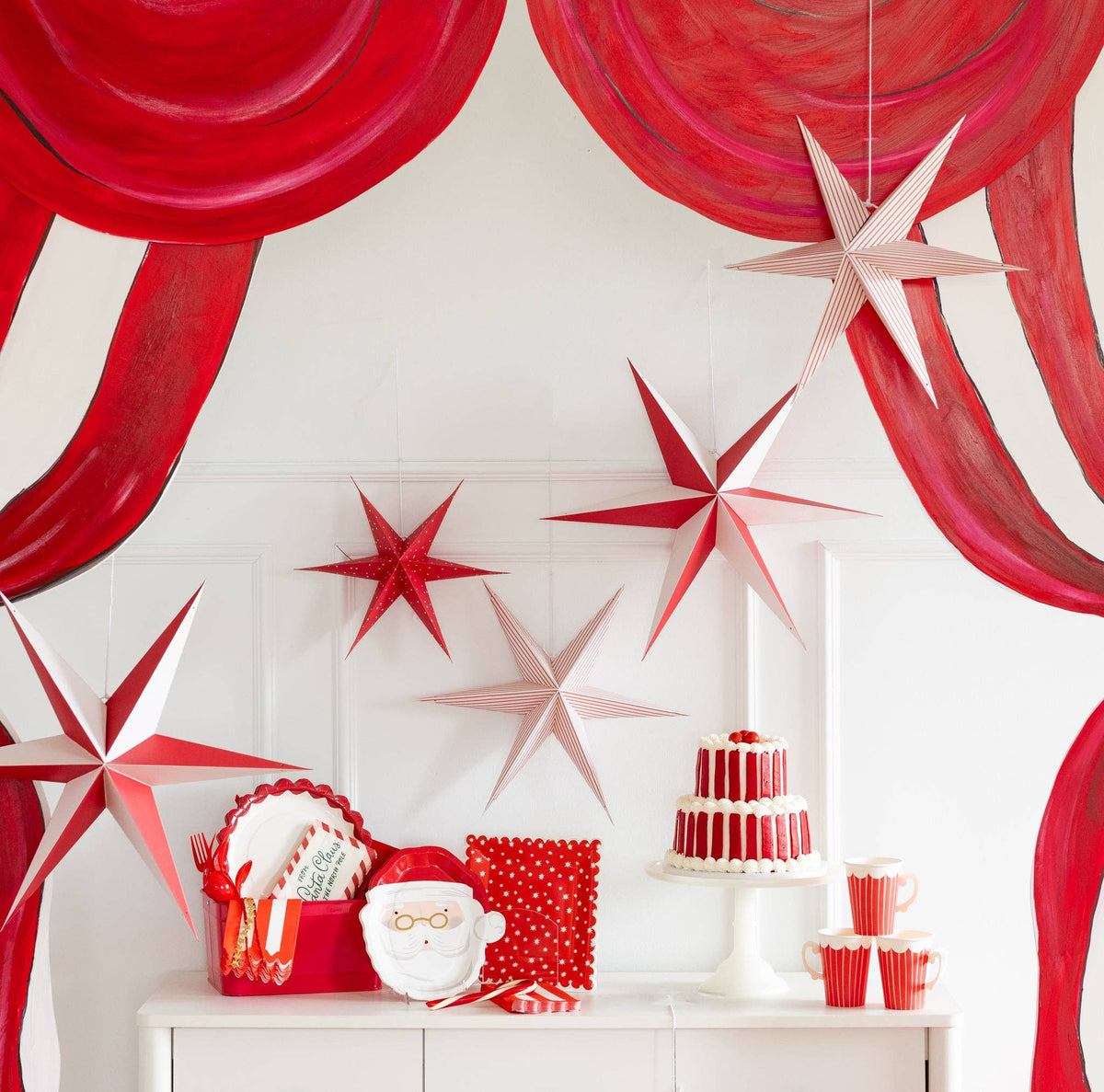 My Minds Eye Red and Cream Hanging Christmas Star Set