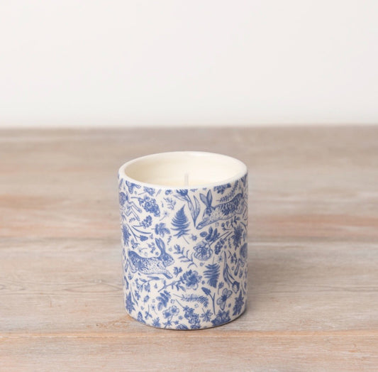 Blue Hare Print Scented Candle Pot