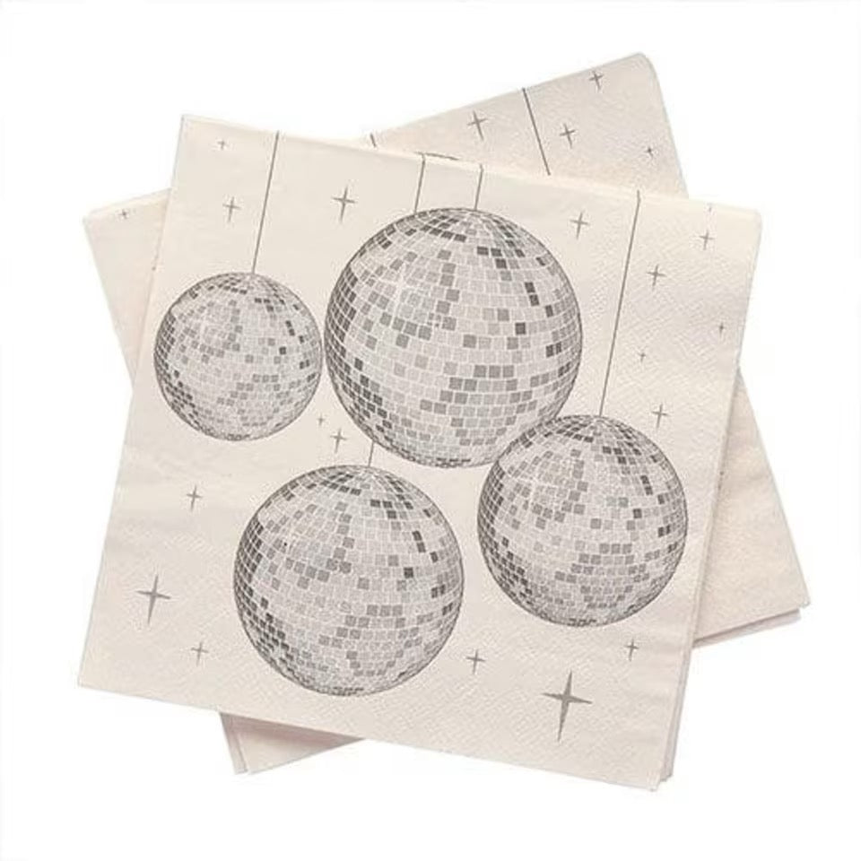 Hootyballoo White and Silver Disco Ball Napkins