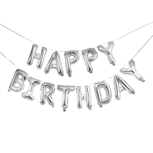 Hootyballoo Silver 'Happy Birthday'' 16" Air Fill Foil Balloon Garland Banner