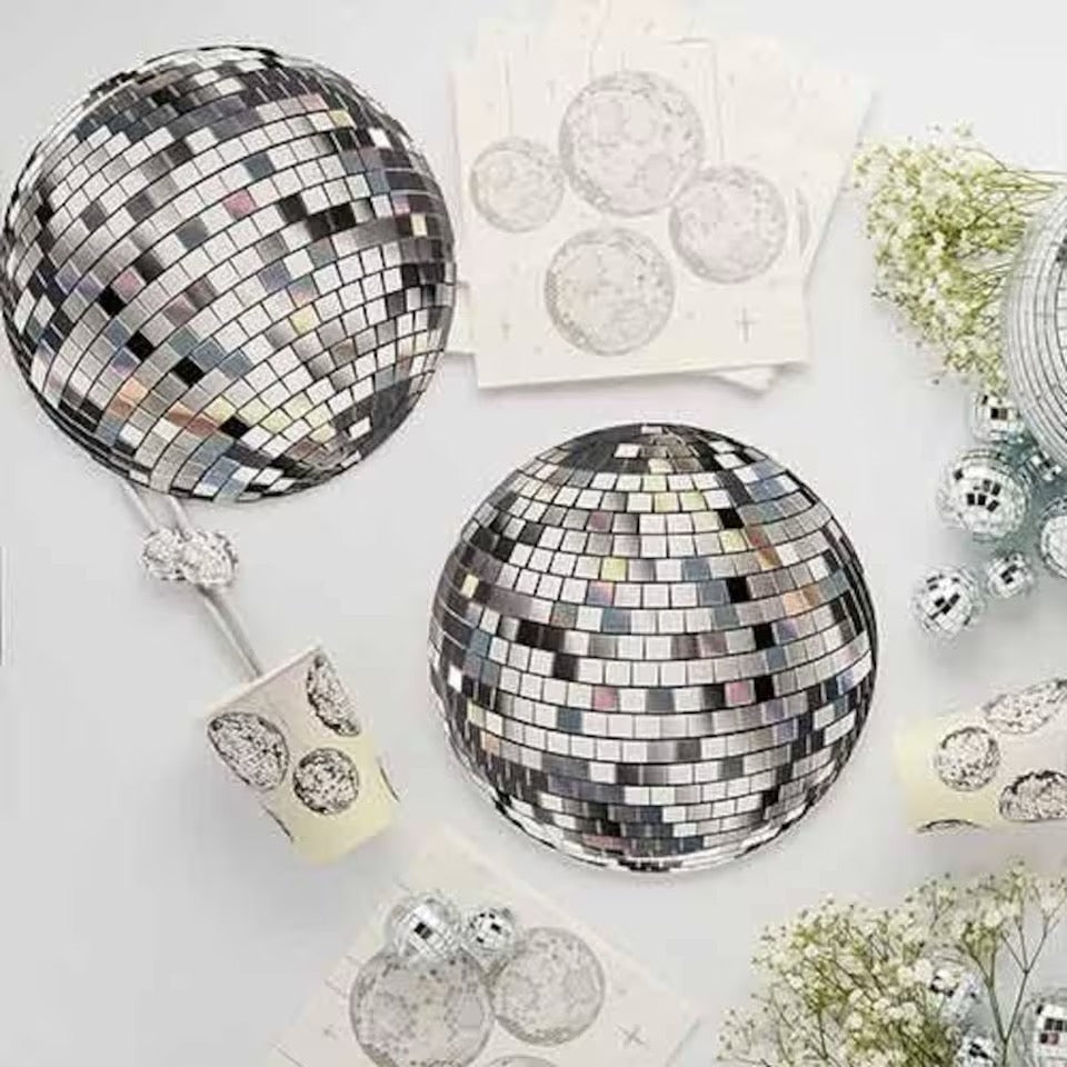 Hootyballoo White and Silver Disco Ball Napkins
