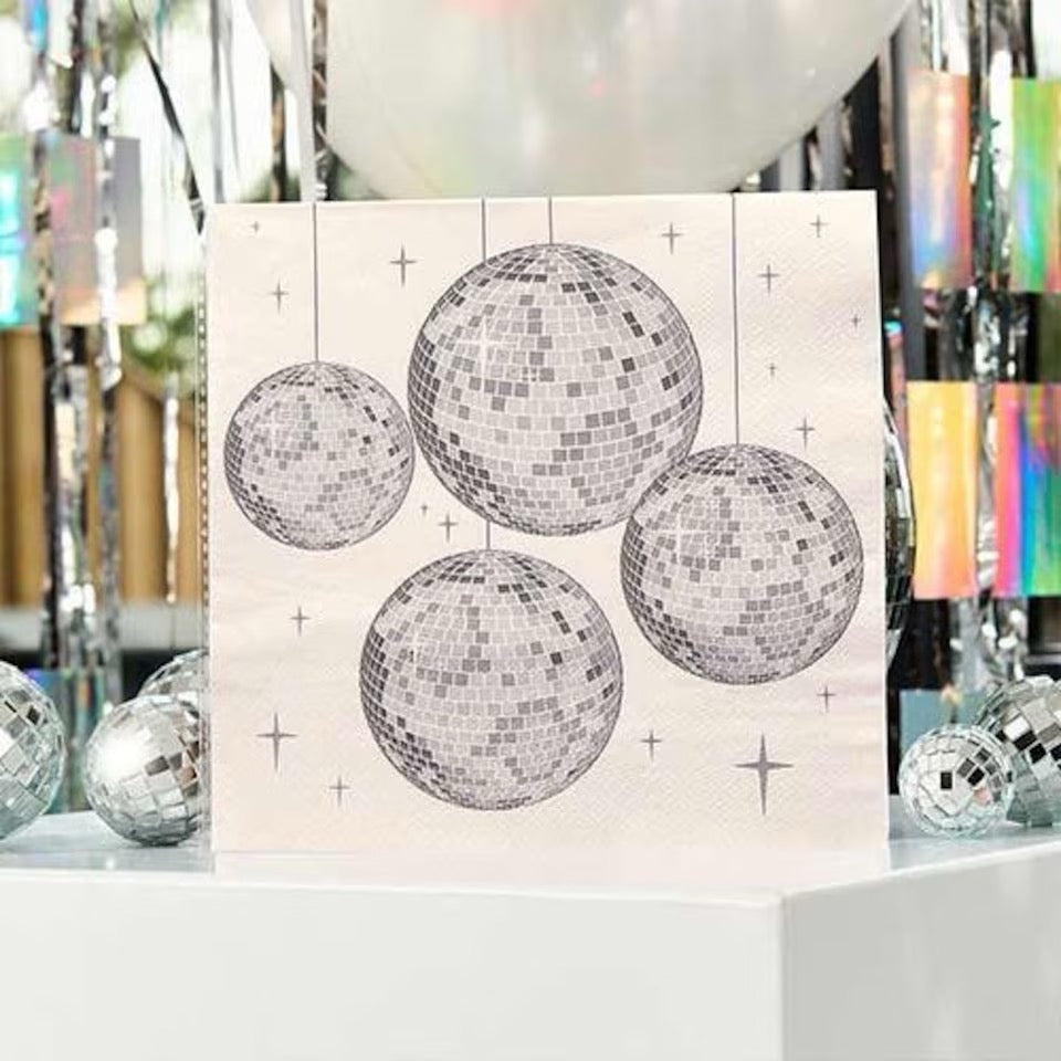 Hootyballoo White and Silver Disco Ball Napkins