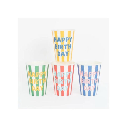 Happy Birthday Stripe Paper Party Cups