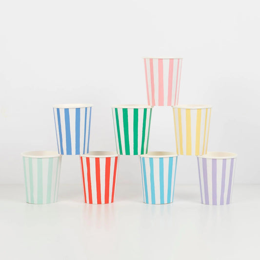 Meri Meri Mixed Colour Stripe Cups - Pack of 8