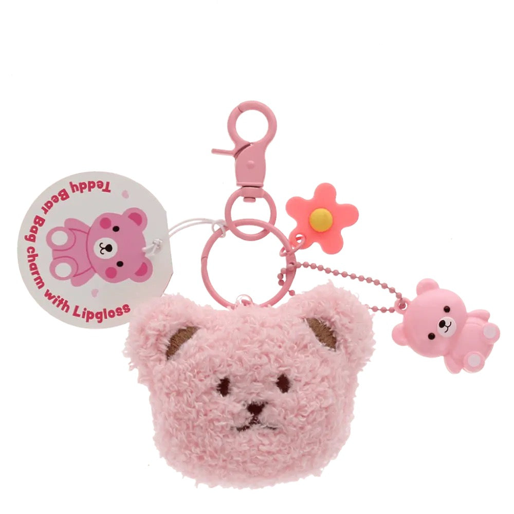 Plush Teddy Bear Bag Charm with Lip Balm