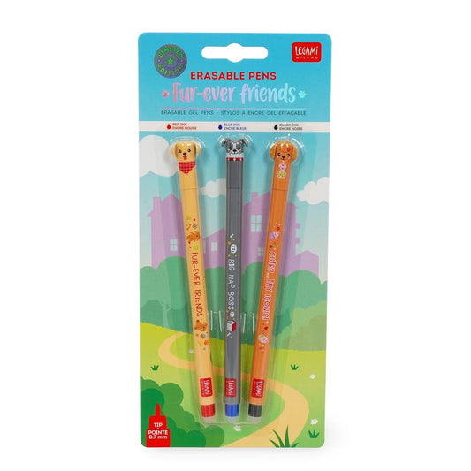 Legami Set of 3 Erasable Gel Pens - Fur-Ever-Friends
