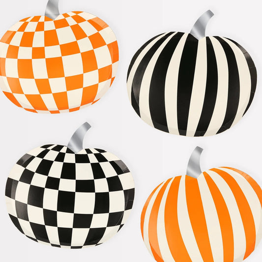 Halloween Mod Patterned Pumpkin Shaped Paper Plates - Pack of 8
