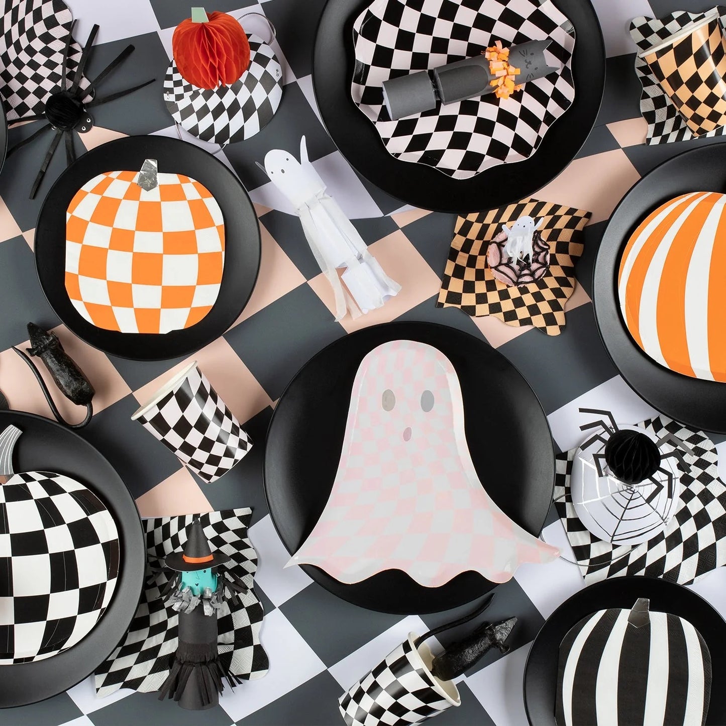 Halloween Mod Patterned Pumpkin Shaped Paper Plates - Pack of 8