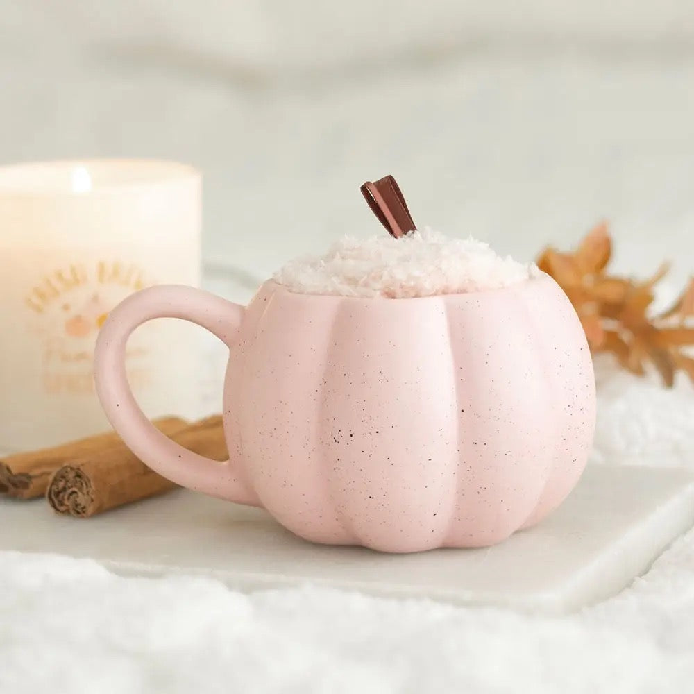 Pink Pumpkin Halloween Autumn Mug and Sock Set