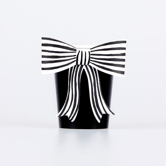 Black and White Stripey Bow Cups - Pack of 8