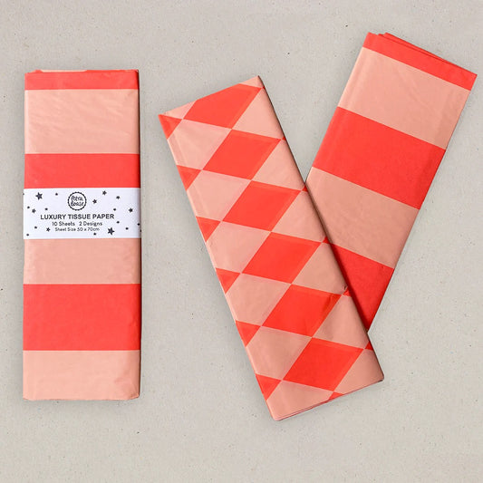 Fluoro Orange and Peach Luxury Patterned Tissue Paper