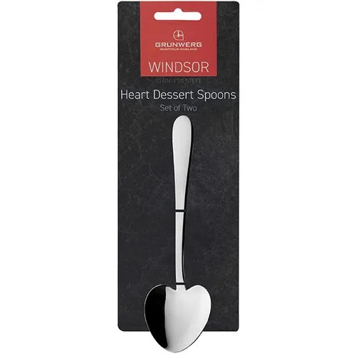 Set of 2 - Silver Heart Dessert Spoons