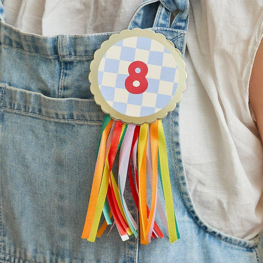 Award-Style Ribbon Birthday Rosette with Custom Age Stickers