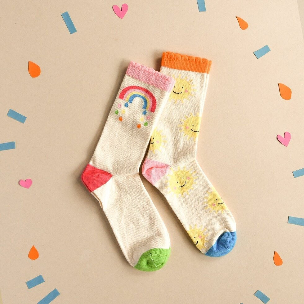 Vintage Rainbow and Sun and Smiley Face - 2 packs of socks