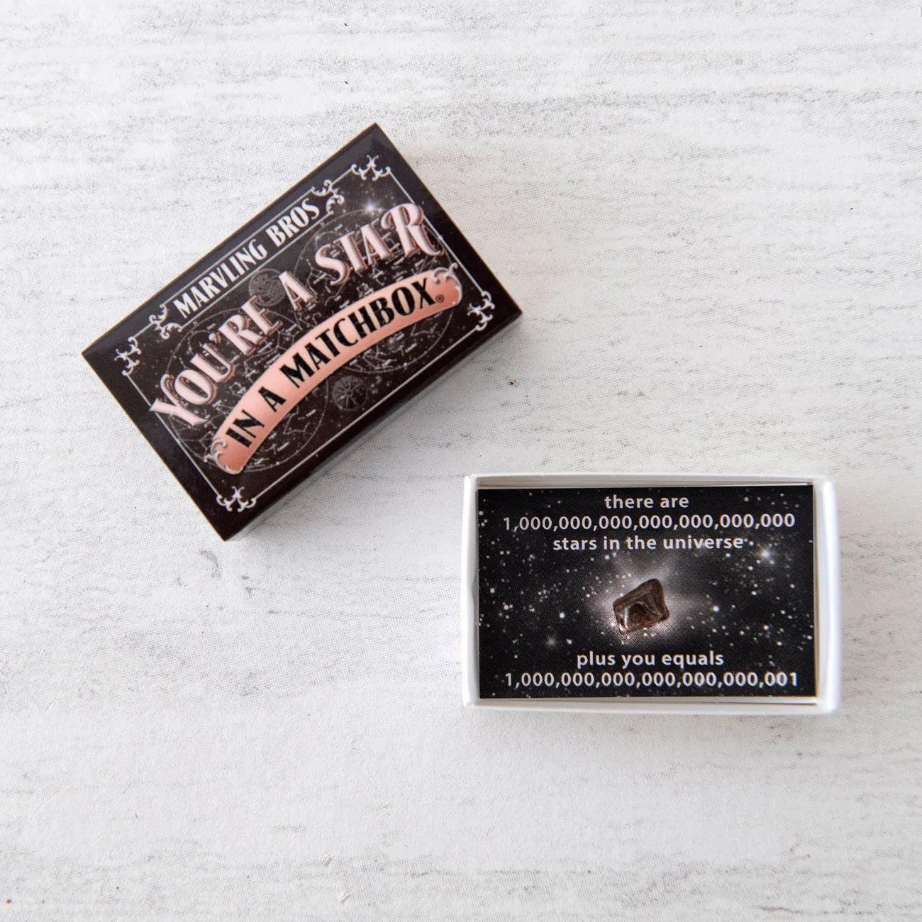 Meteorite with You're a Star message in a Matchbox