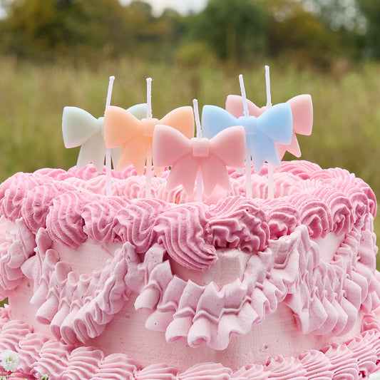 Pastel Bow Cake Candles - Set of 5