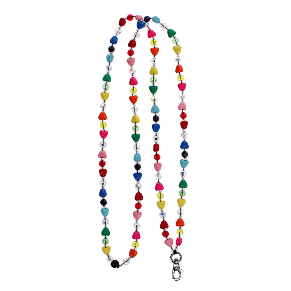 Rainbow Heart Beaded Cross Body Phone Chain