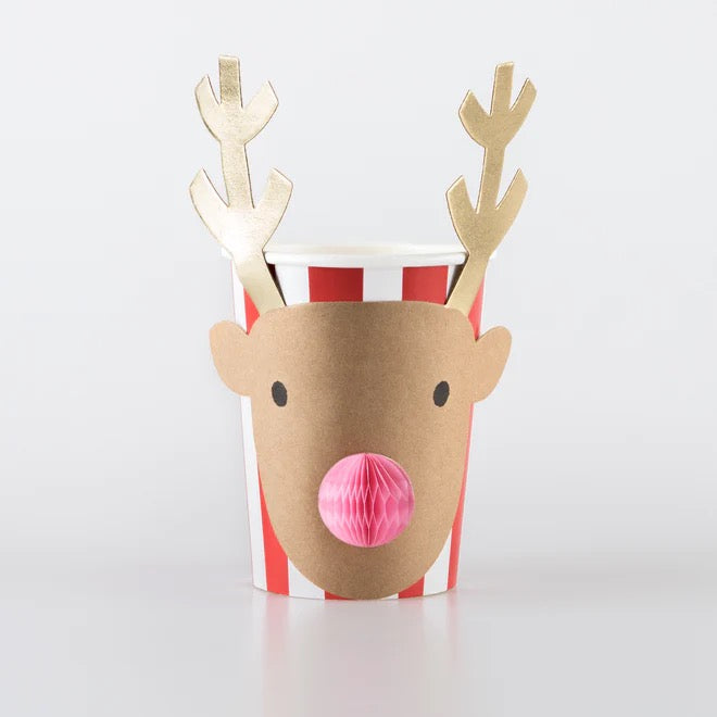 Honeycomb Christmas Reindeer and Santa Cups Meri Meri