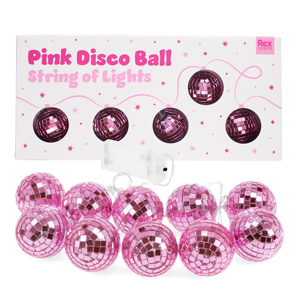 String of Ten Battery Powered Pink Disco Ball Lights
