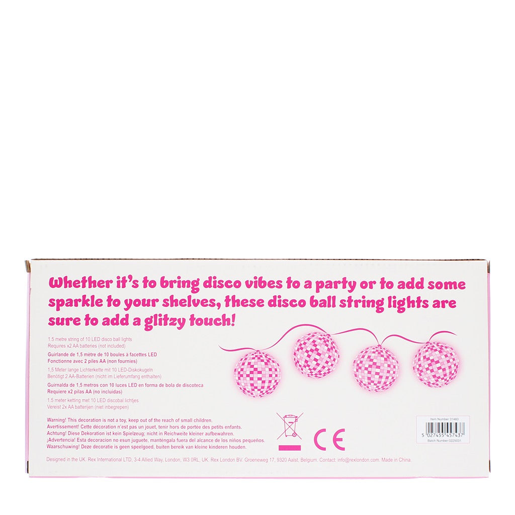 String of Ten Battery Powered Pink Disco Ball Lights