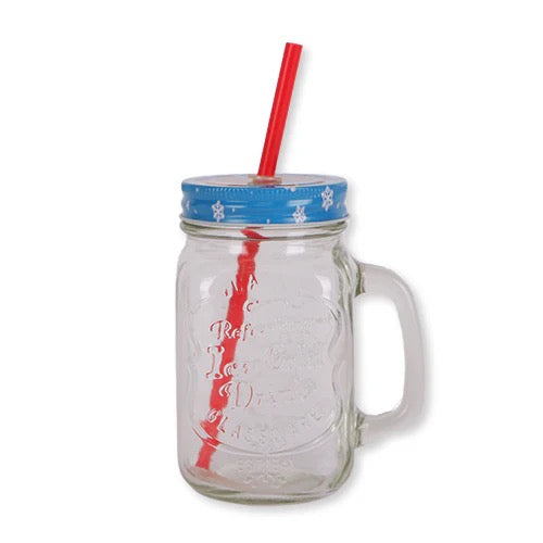 Christmas Character Glass Mason Jar with lid and straw