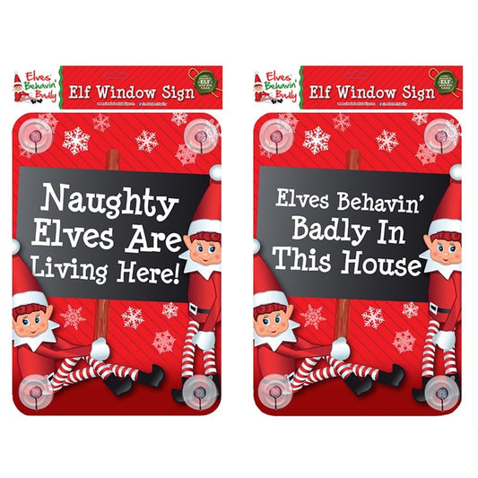 Christmas Elf Behavin' Badly Elf Accessories - Naughty Elves Window Sign