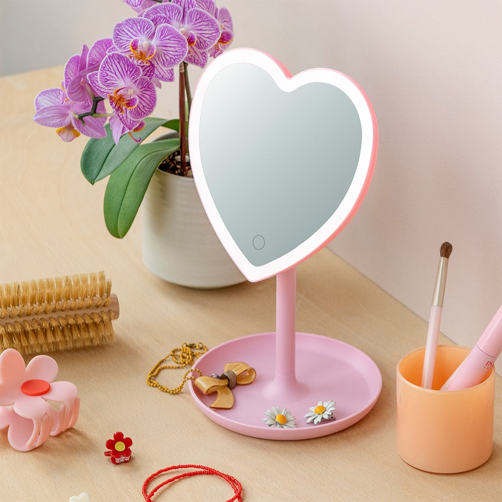 Heart Shaped Light Up Vanity Mirror - Pink