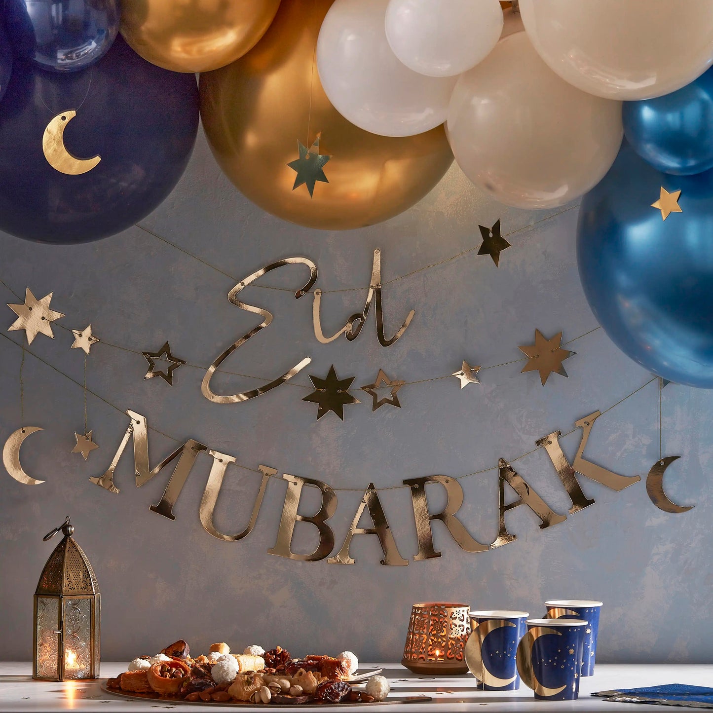 Gold Moon and Stars Eid Mubarak Bunting