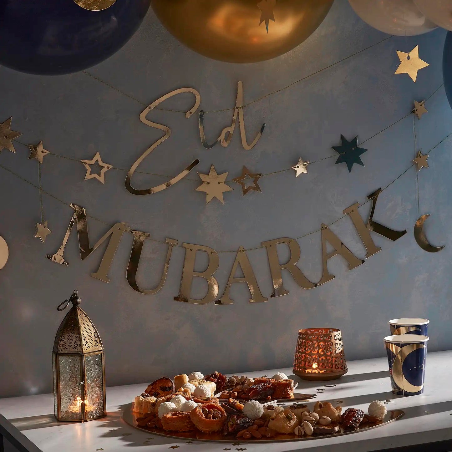 Gold Moon and Stars Eid Mubarak Bunting