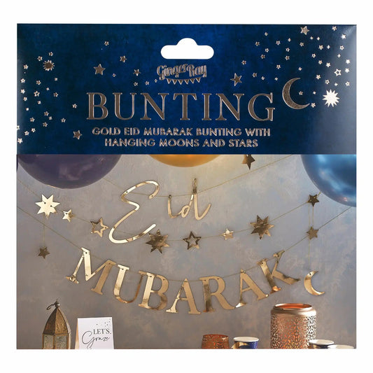 Gold Moon and Stars Eid Mubarak Bunting
