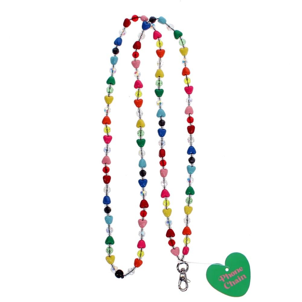 Rainbow Heart Beaded Cross Body Phone Chain