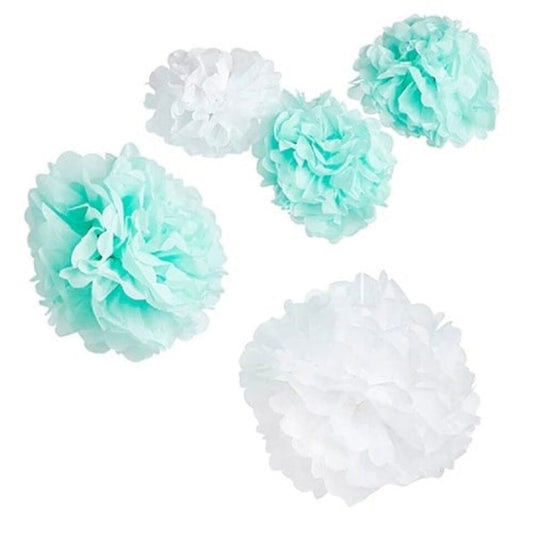 Mint and White Paper Pom Poms