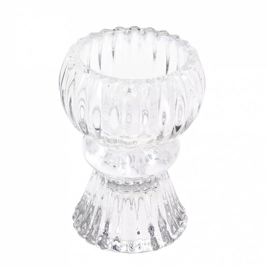 Double Ended Glass Candle Holder - Clear